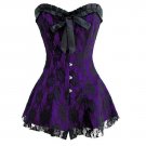 Purple Satin Black Net Frill Goth Burlesque Waist Cincher Overbust Corset Dress