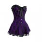 Purple Satin Black Net Frill Goth Burlesque Waist Cincher Overbust Corset Dress