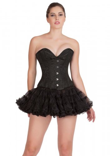 Black Brocade Gothic Burlesque Bustier Overbust Costume Tutu Skirt Corset  Dress