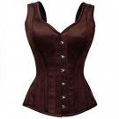 Brown Satin Shoulder Strap Gothic Burlesque Waist Training Overbust Corset Top