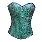Green Brocade Goth Burlesque Bustier Waist Training Bustier Overbust Corset Top