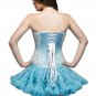 Baby Blue Satin White Handmade Sequins Gothic Waist Training Overbust Corset Top