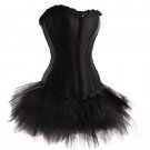 Black Satin Black Tutu Skirt Burlesque Bustier Costume Overbust Corset Dress