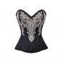Black Brocade Silver Sequins Gothic Burlesque Waist Training Overbust Corset Top