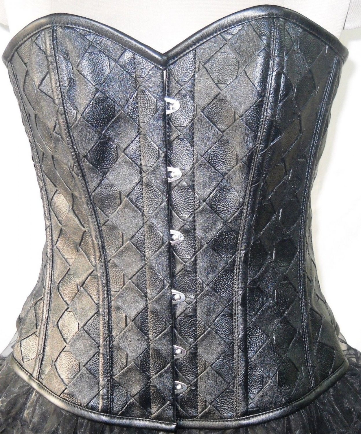 Black Faux Leather Gothic Steampunk Waist Cincher Bustier Overbust Corset Top