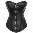 Black Leather Goth Steampunk Waist Training Bustier Costume Overbust Corset Top