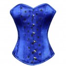 Blue Satin Stars Print Goth Burlesque Waist Training Bustier Overbust Corset Top