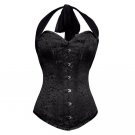 Black Brocade Halter Neck Burlesque Waist Training Bustier Overbust Corset Top