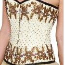Yellow Satin Handmade Sequins Halloween Costume Goth Bustier Overbust Corset Top