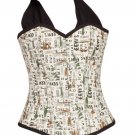 Newspaper Cotton Printed Halter Neck Halloween Costume Goth Overbust Corset Top