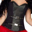 Women Black Leather Gothic Staempunk Waist Tarining Bustier Overbust Corset Top