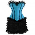Baby Blue Satin Goth  Black Frill Tutu Skirt Overbust Corset Dress
