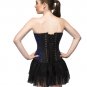 Blue Satin With Black Handmade Sequins Burlesque Bustier Overbust Corset Costume