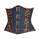 Leopard Print Leather Blue Denim Gothic Burlesque Costume Underbust Corset Top