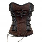 Brown Brocade with Leather Patches Gothic Steampunk Bustier Overbust Corset Top