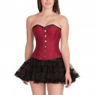 Red Cotton Black Satin Piping Gothic Overbust costume  & Tutu Skirt Corset Dress