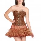 Printed Brown Soft Leather Gothic Overbust Costume & Tutu Skirt Corset Dress