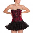 Red Lining Poly Cotton Black Net Gothic Overbust Costume Tutu Skirt Corset Dress