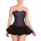 Red & Blue Black Brocade Goth Burlesque Overbust Costume Tutu Skirt Corset Dress