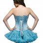Turquoise Satin Handmade Sequins Burlesque Waist Training Overbust Corset Top