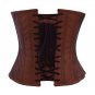 Brown Floral Print Leather Steampunk Waist Training Bustier Overbust Corset Top