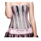 Pink Satin Handmade Sequins Halloween Costume Goth Burlesque Overbust Corset Top