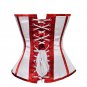 White Satin Red Stripes Goth Burlesque Bustier Waist Tariner Overbust Corset Top