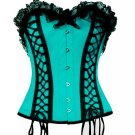 Baby Blue Satin Black Lacing Gothic Burlesque Waist Training Overbust Corset Top