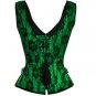 Green Satin Black Net Shoulder Straps Goth Burlesque Bustier Overbust Corset Top