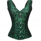 Green Black Brocade Shoulder Strap Burlesque Waist Training Overbust Corset Top
