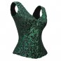 Green Black Brocade Shoulder Strap Burlesque Waist Training Overbust Corset Top