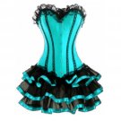 Baby Blue Satin Frill Tutu Skirt Gothic Burlesque Bustier Overbust Corset Dress