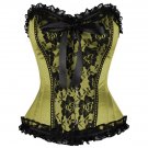 Olive Green Satin Black Net N Frill Gothic Burlesque Bustier Overbust Corset Top