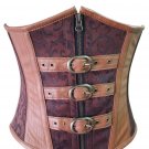 Brown Brocade & Leather Gothic Steampunk Waist Training Bustier Underbust Corset