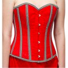 Red Velvet Check Stripes Steampunk Bustier Waist Training Overbust Corset Top