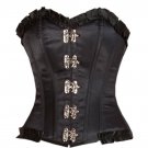 Black Satin & Lace Gothic Burlesque Waist Training Bustier Overbust Corset Top