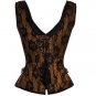 Brown Satin Black Net Shoulder Straps Waist Training Basque Overbust Corset Top