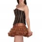 Black Brocade Brown Leather Strip Goth Overbust Costume Tutu Skirt Corset Dress