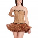 Printed Brown Leather Steampunk Overbust Costume Tissue Tutu Skirt Corset Dress