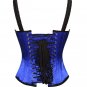 Blue Black Satin Leather Shoulder Straps Gothic Steampunk Overbust Corset Top