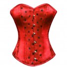Red Satin Black Stars Print Gothic Burlesque Bustier Overbust Corset Costume