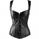 Black Leather Shoulder Straps Gothic Steampunk Waist Shaper Overbust Corset Top