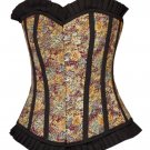 Cotton Lily Printed & Black Satin Frills Gothic Burlesque Overbust Corset Top