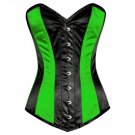 Green Black Satin Gothic Burlesque Waist Shaper Bustier LONG Overbust Corset Top