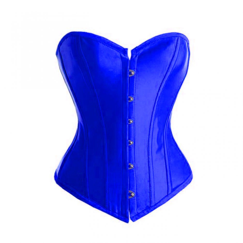 Blue Satin Gothic Burlesque Bustier Waist Training Costume Overbust Corset Top