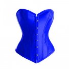 Blue Satin Gothic Burlesque Bustier Waist Training Costume Overbust Corset Top