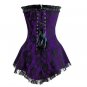 Purple Satin Black Net Frill Burlesque Waist Shaper Basque Overbust Corset Dress