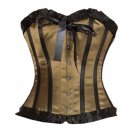 Olive Green Satin Black Lace Goth Retro Burlesque Costume Overbust Corset Top