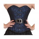 Blue Black Brocade Gothic Burlesque Bustier Waist Shaper Overbust Corset Costume