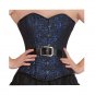 Blue Black Brocade Gothic Burlesque Bustier Waist Shaper Overbust Corset Costume